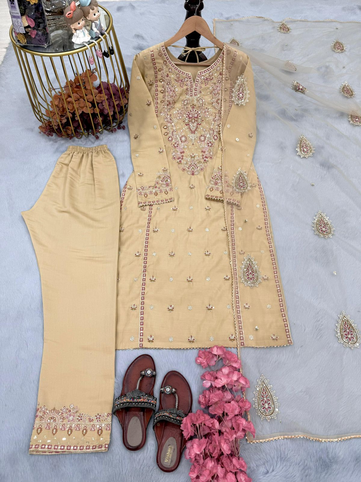 Designer Party Wear Heavy Roman Silk Embroidered Coord Set