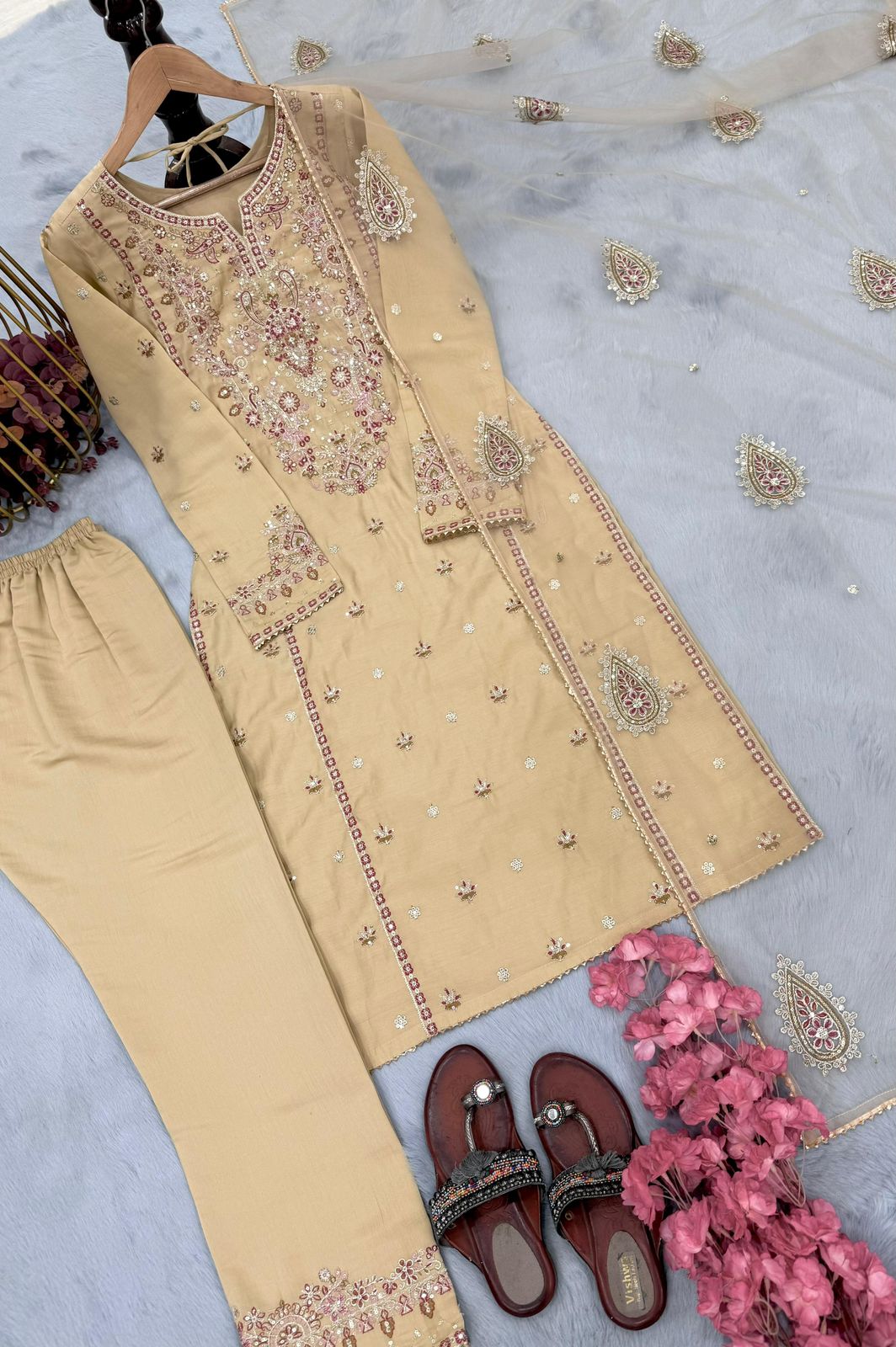 Designer Party Wear Heavy Roman Silk Embroidered Coord Set