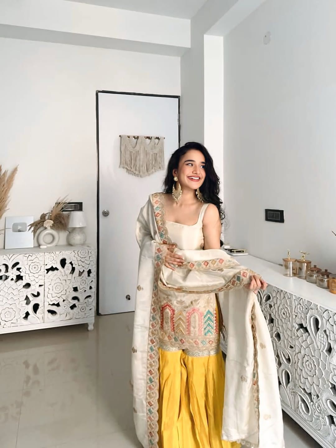 Premium Chinnon Silk Embroidered Sharara Set - Classy Tones