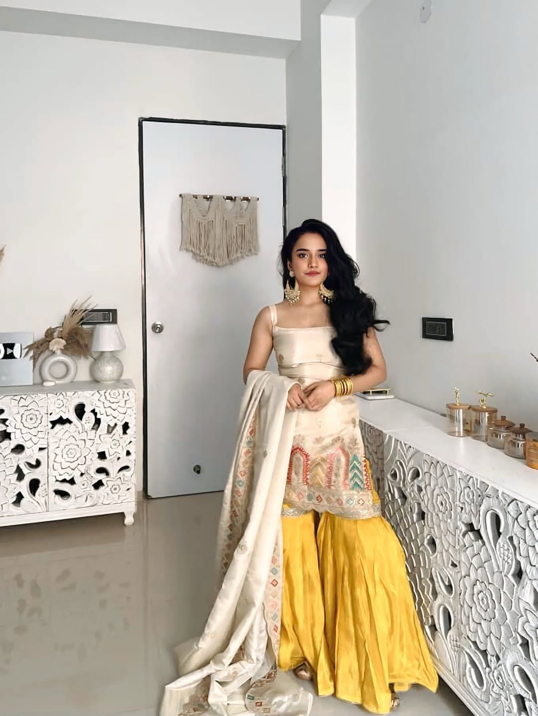 Premium Chinnon Silk Embroidered Sharara Set - Classy Tones