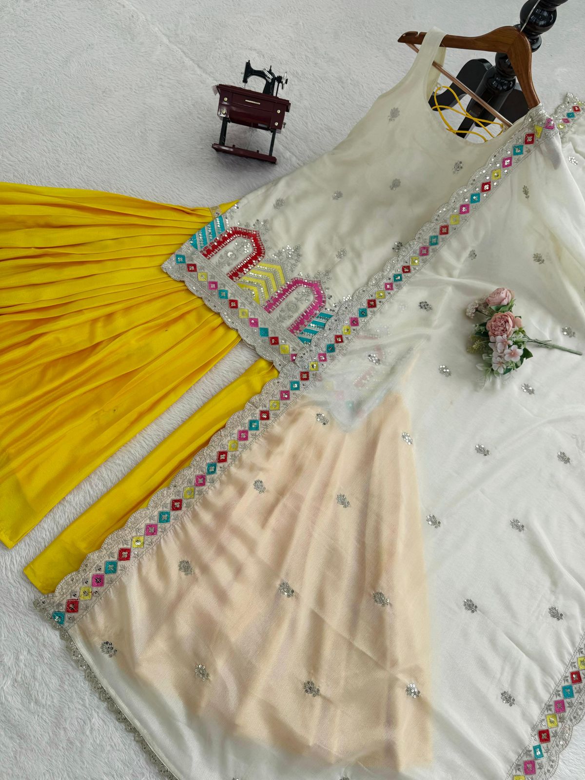 Premium Chinnon Silk Embroidered Sharara Set - Classy Tones