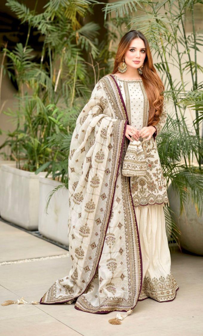 Designer Heavy Faux Georgette Embroidered Top Plazzo & Dupatta Party Wear Set
