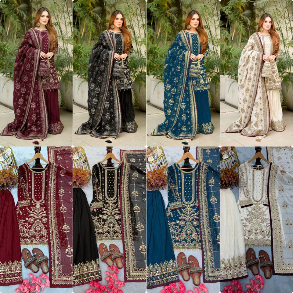 Designer Heavy Faux Georgette Embroidered Top Plazzo & Dupatta Party Wear Set