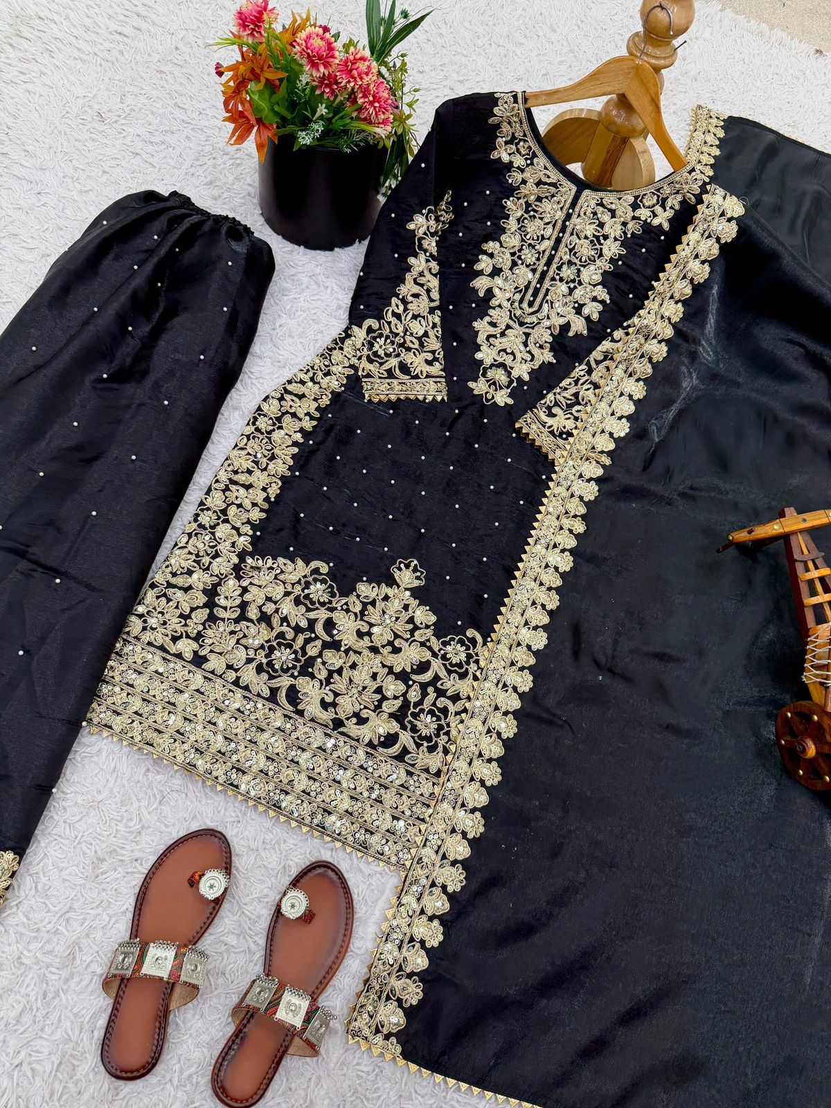 Designer Pure GMY Silk Heavy Embroidered Top Bottom & Dupatta Set
