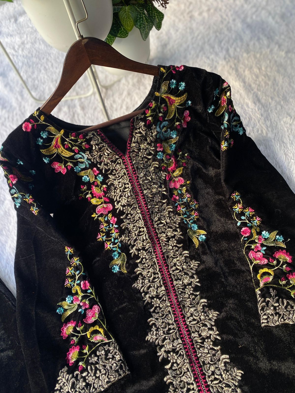 Velvet Designer Embroidered Co-ord Set for Winter