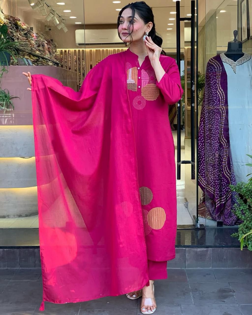 Embroidered Heavy Roman Fabric Suit Set with Chanderi Silk Dupatta