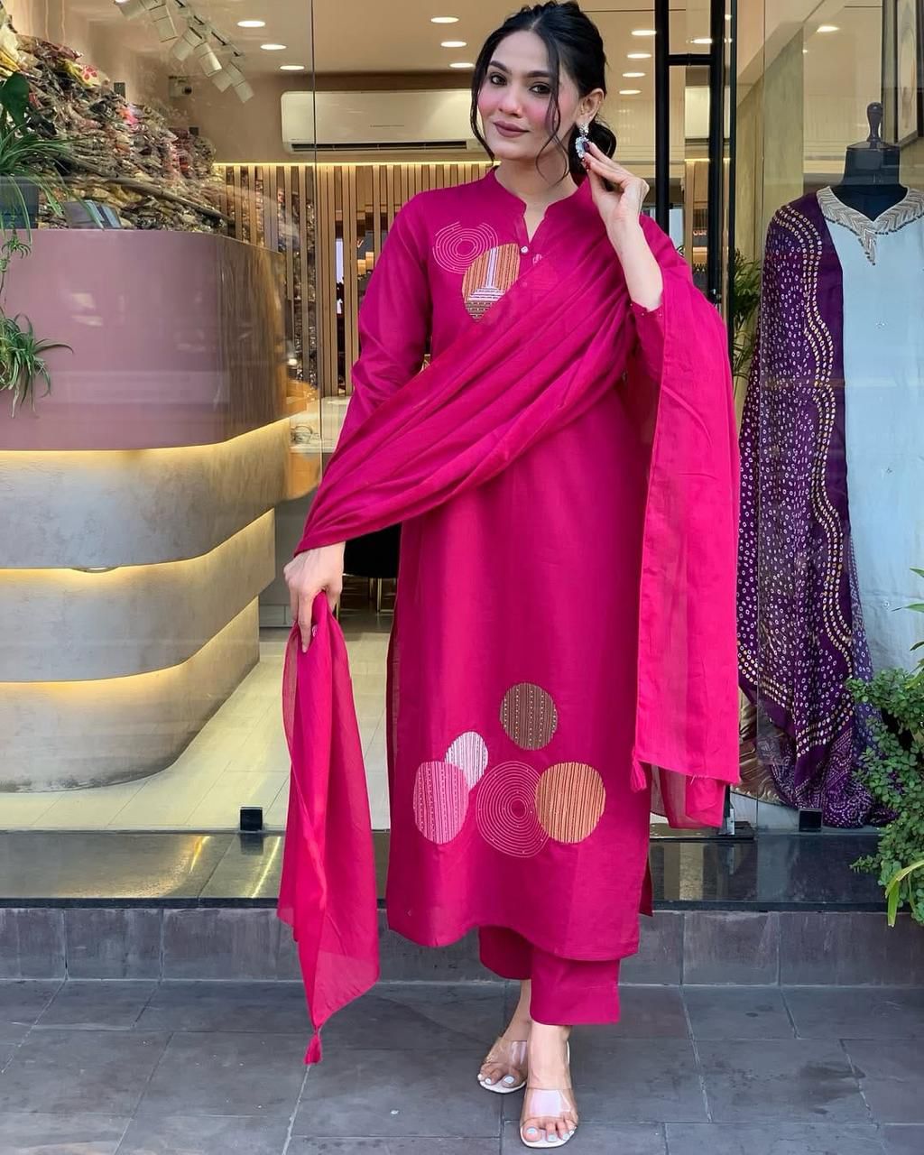 Embroidered Heavy Roman Fabric Suit Set with Chanderi Silk Dupatta