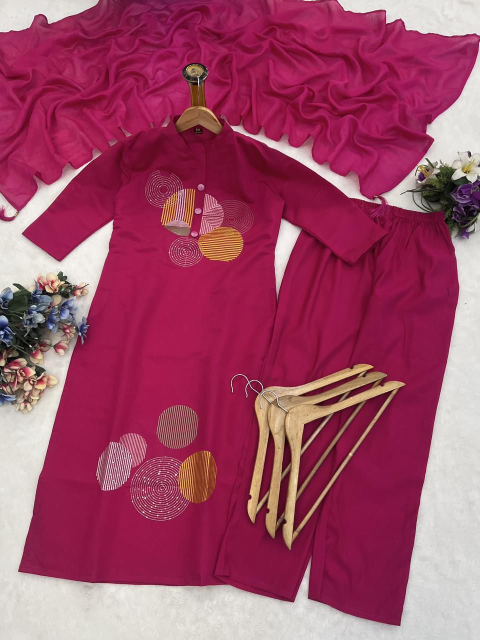 Embroidered Heavy Roman Fabric Suit Set with Chanderi Silk Dupatta