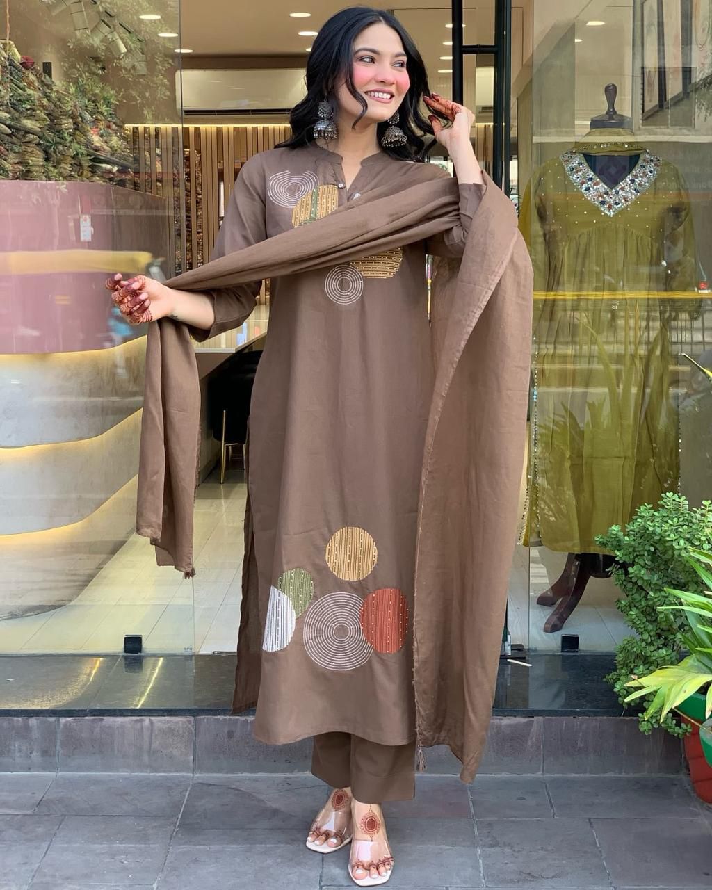 Embroidered Heavy Roman Fabric Suit Set with Chanderi Silk Dupatta