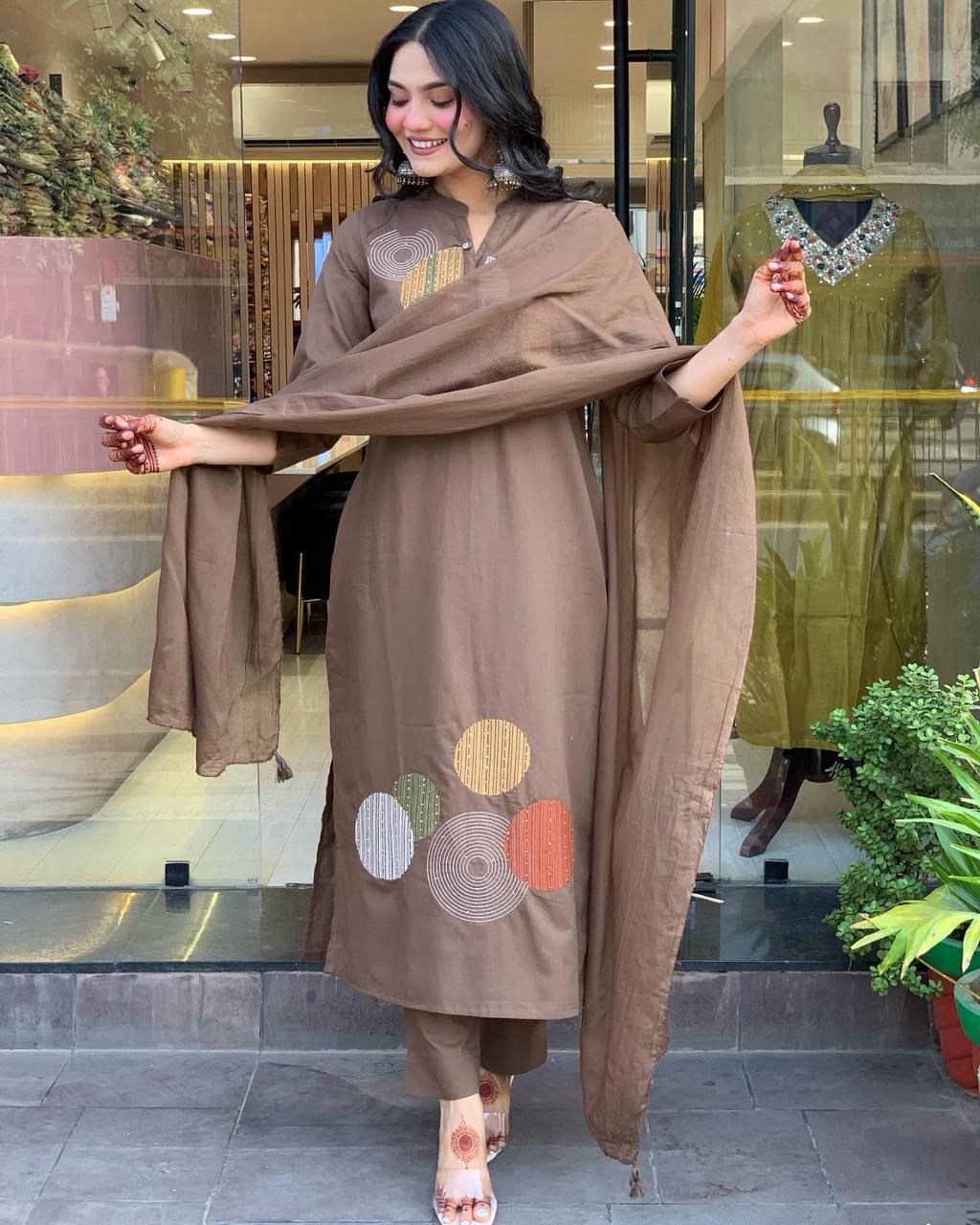 Embroidered Heavy Roman Fabric Suit Set with Chanderi Silk Dupatta