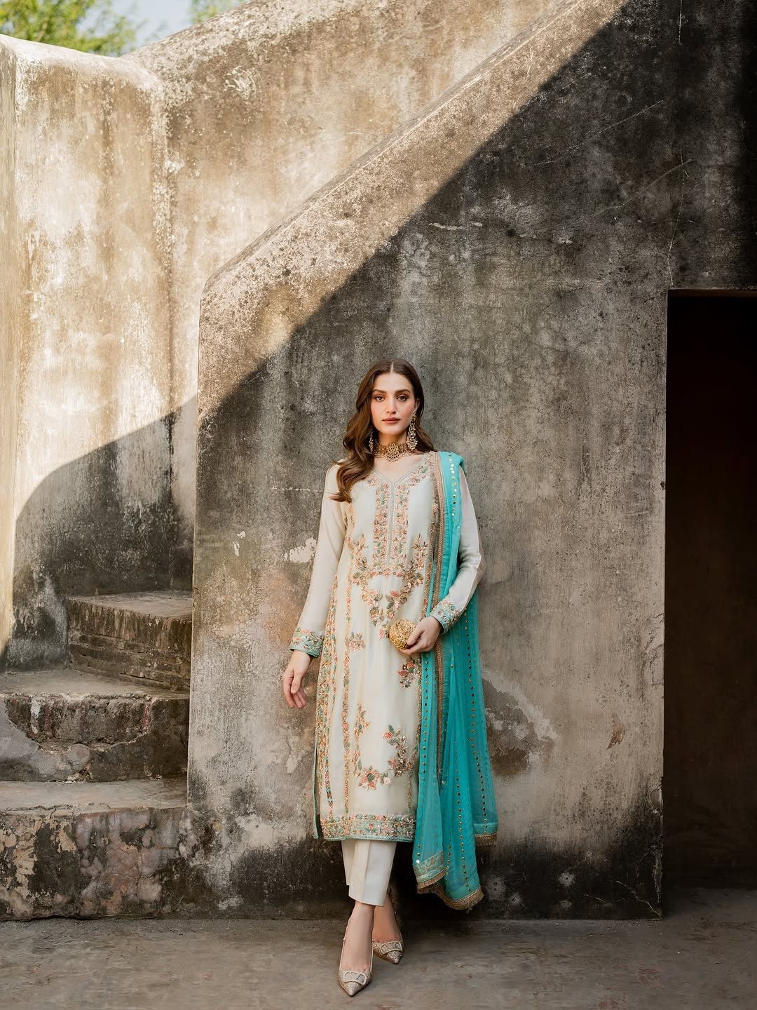 Designer Pure GMY Silk Embroidered Top Plazzo & Dupatta Set