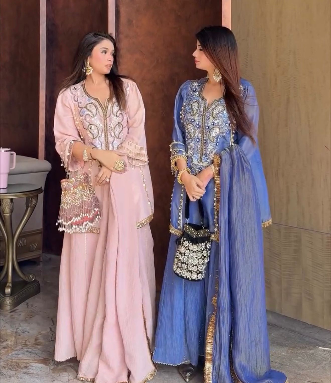Sequence Embroidered Chinon Kurti Plazzo & Dupatta Set