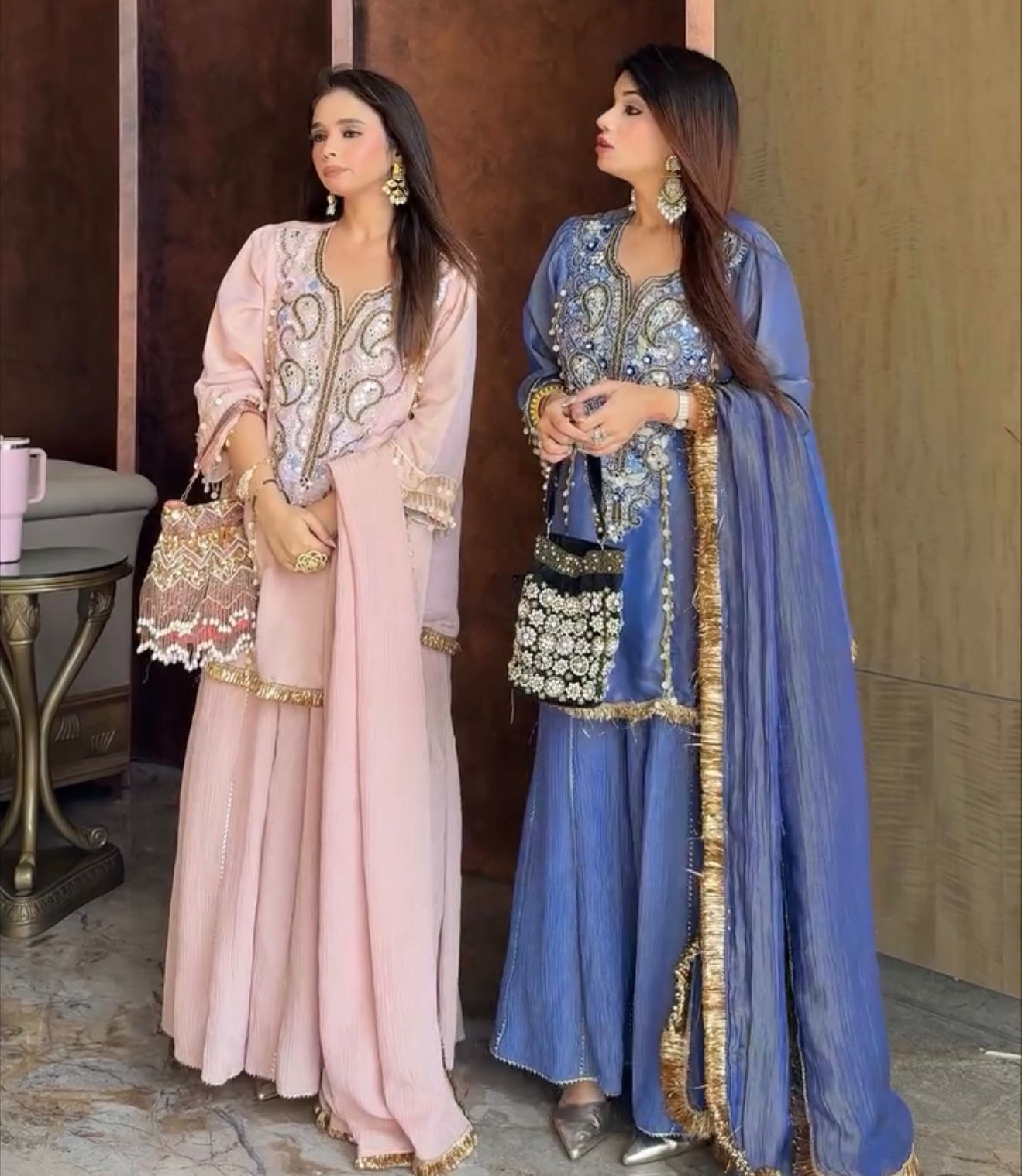 Sequence Embroidered Chinon Kurti Plazzo & Dupatta Set