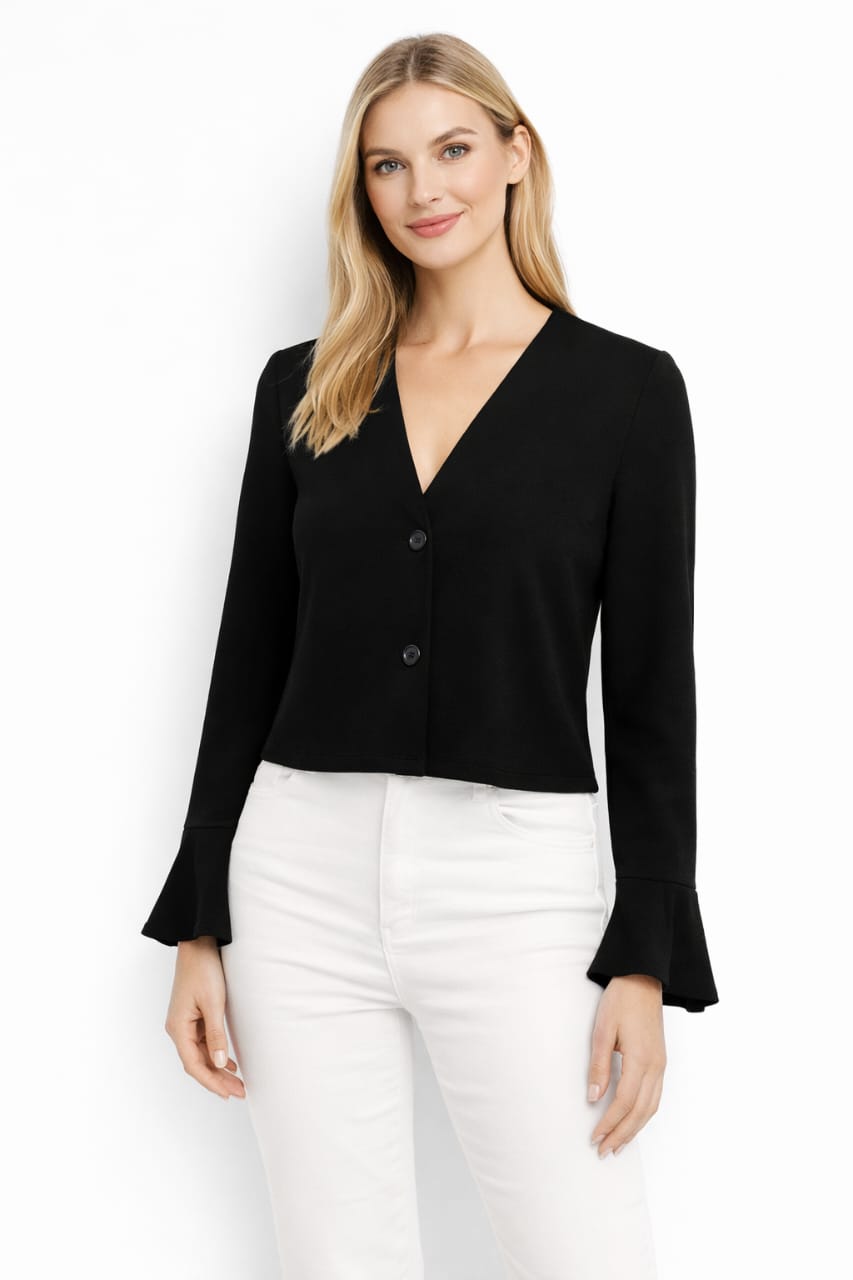 Black Cropped Cardigan with Bell Sleeves - Size M