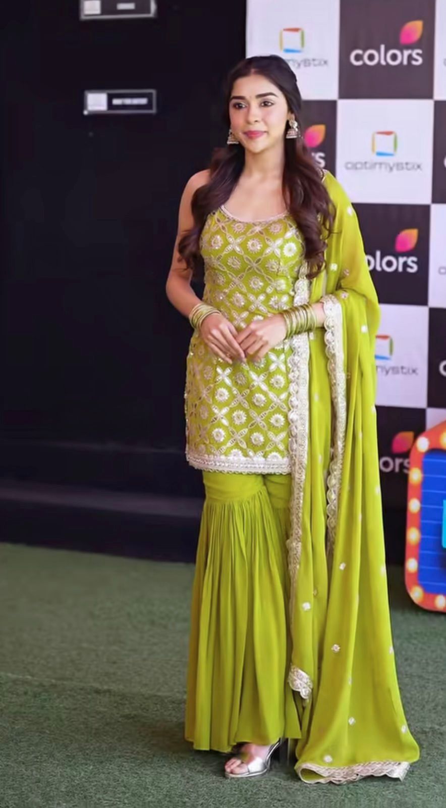 Embroidered Faux Georgette Top with Sarara Plazzo & Dupatta Set