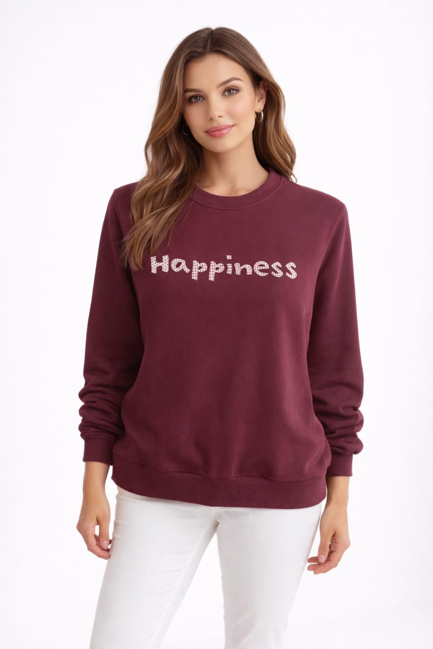 Burgundy 'Happiness' Graphic Sweatshirt - Size M