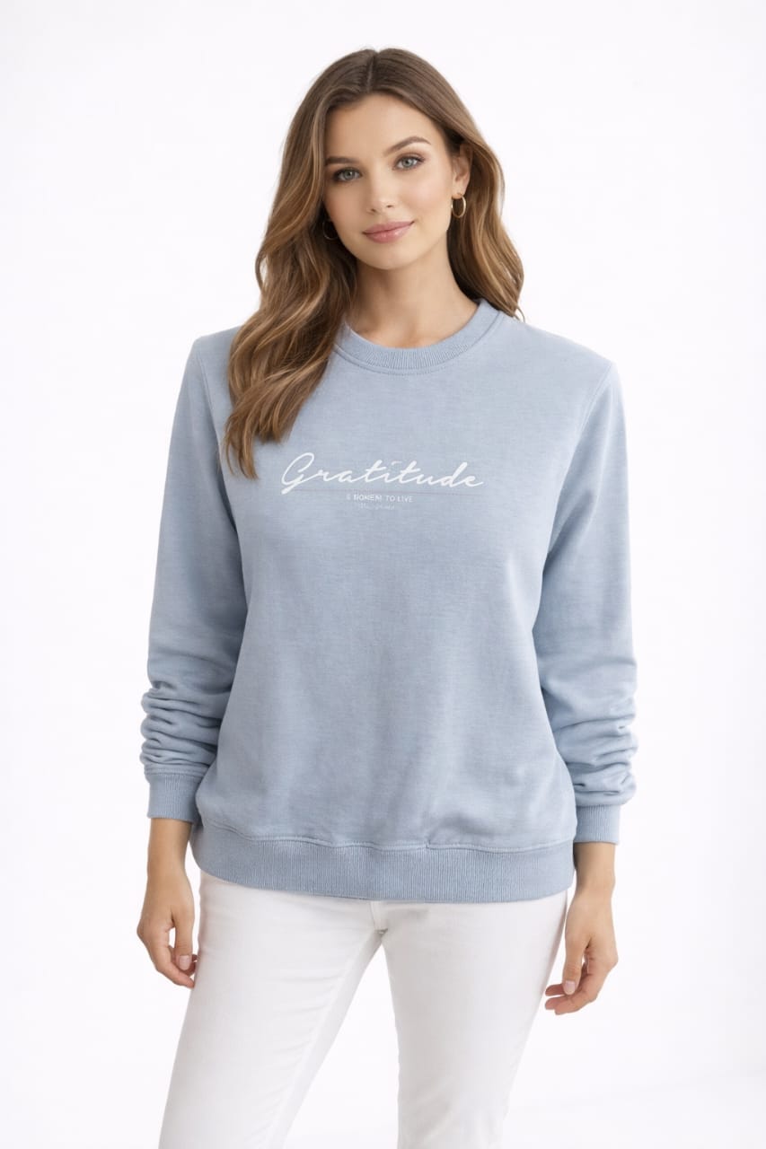 Light Blue 'Gratitude' Graphic Sweatshirt - Size M
