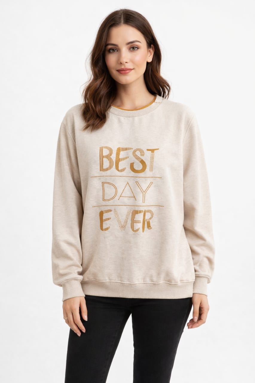 Cream 'Best Day Ever' Gold Embellished Sweatshirt - Size M
