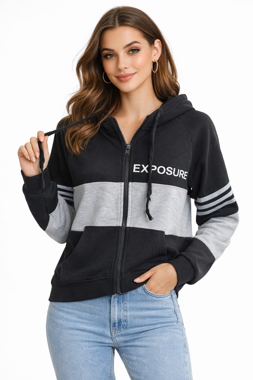 Black and Grey 'Exposure' Color Block Hoodie - Size XXL