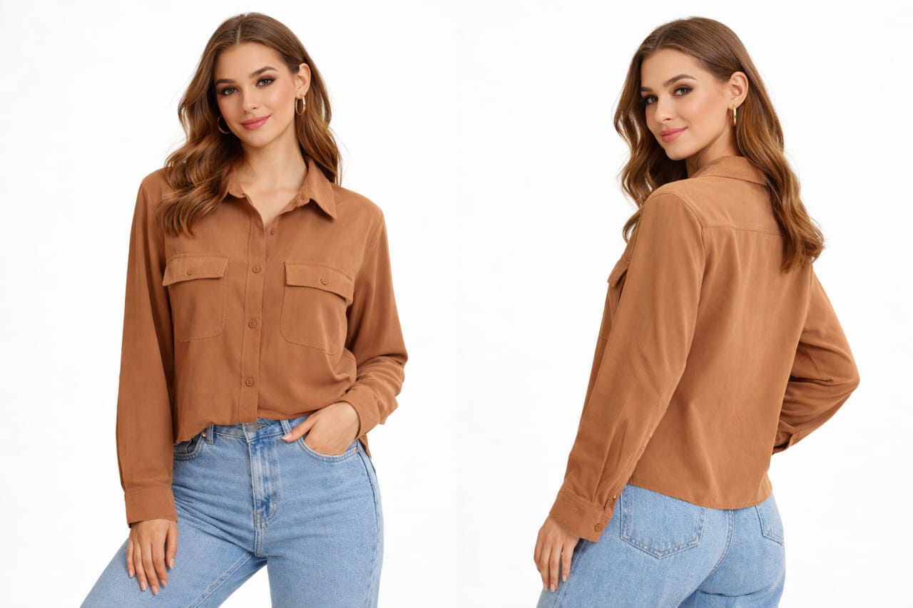 Camel Utility Shirt with Chest Pockets - Size XXL+