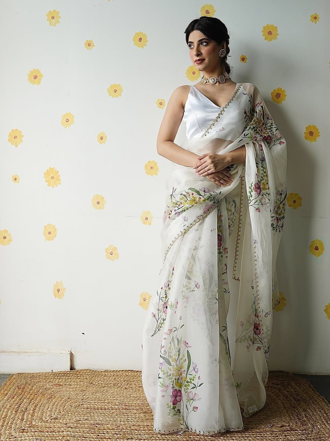 Floral Handwork Tebby Silk Saree with Embellished Blouse