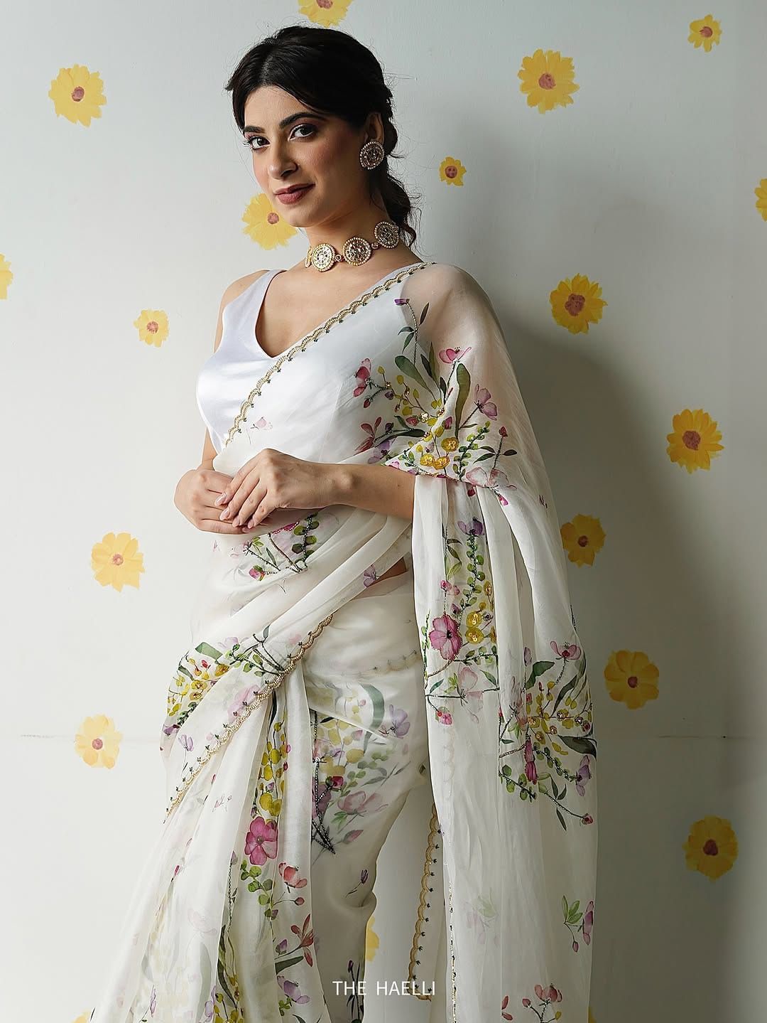 Floral Handwork Tebby Silk Saree with Embellished Blouse