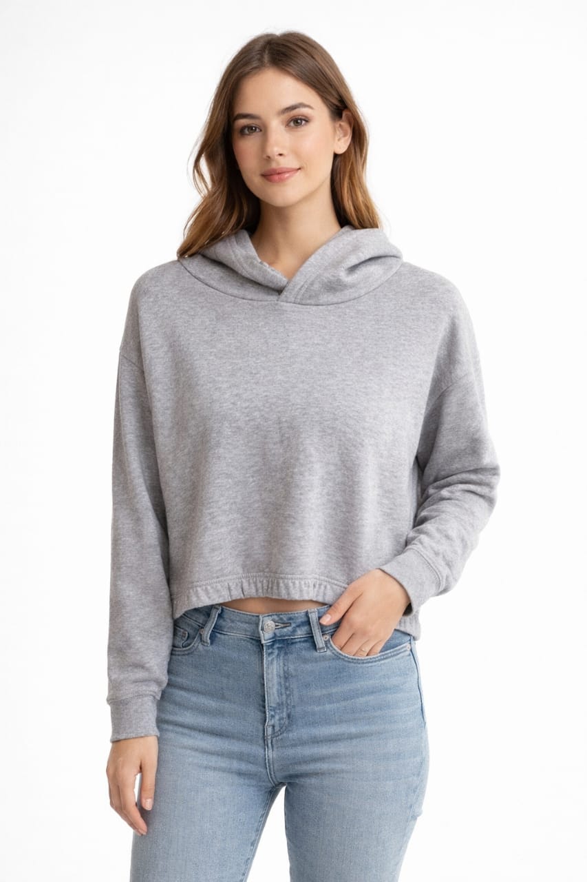 Heather Grey Cropped Hoodie - Size XL