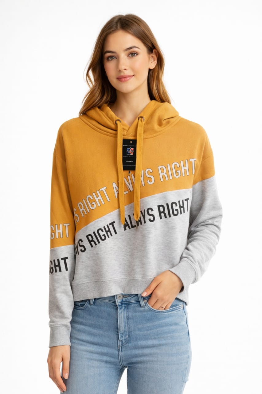 Mustard and Grey 'Always Right' Color Block Hoodie - Size M