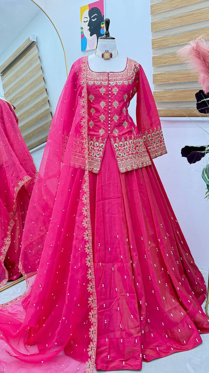Designer Shimmer Silk Embroidered Lehenga Set