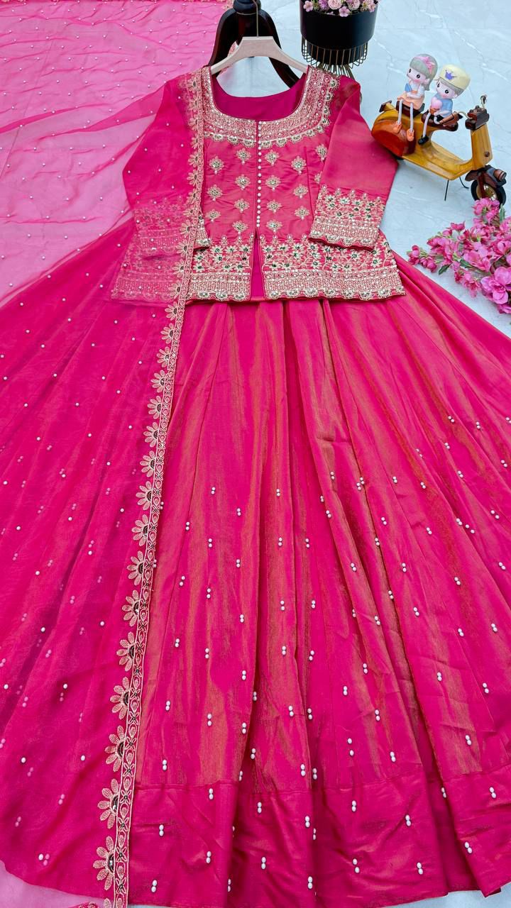 Designer Shimmer Silk Embroidered Lehenga Set