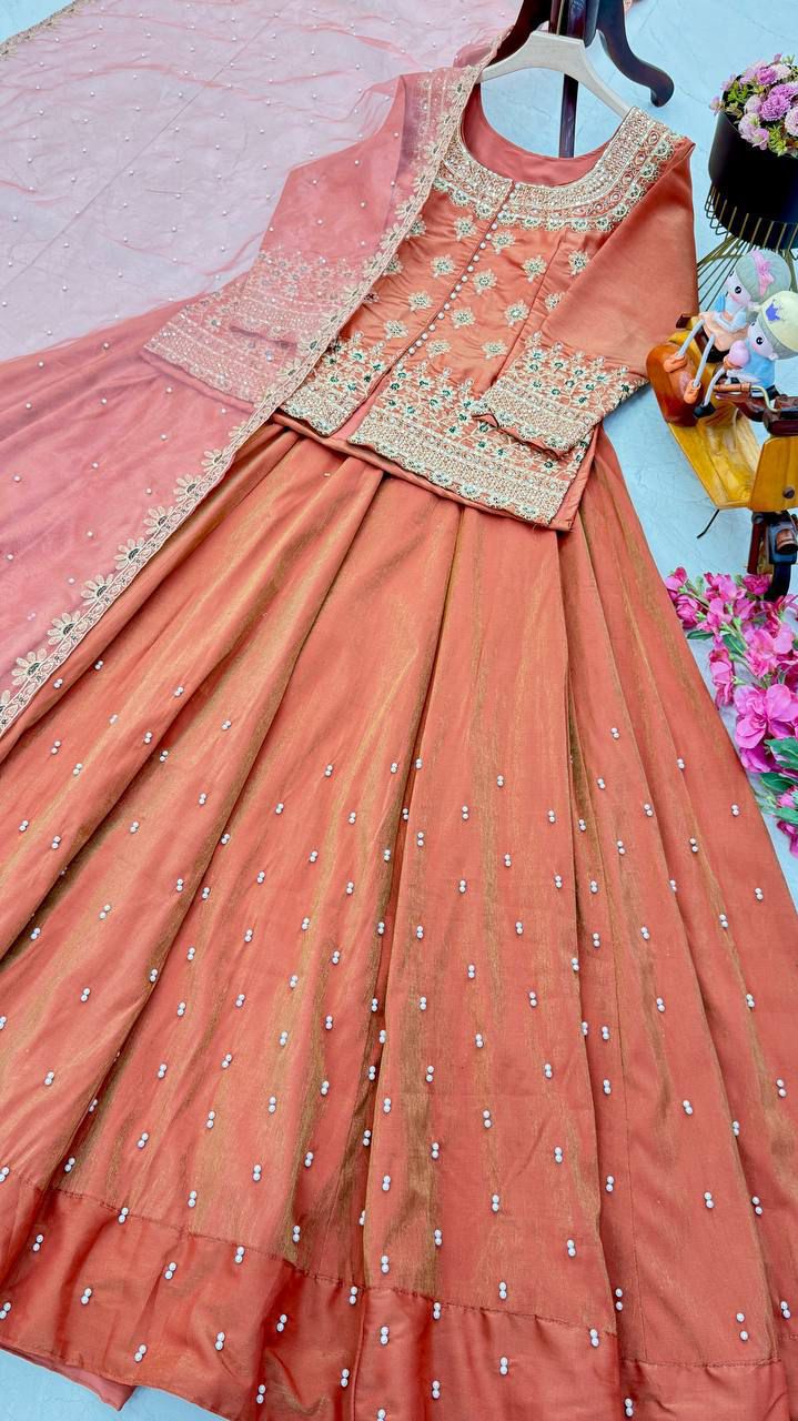 Designer Shimmer Silk Embroidered Lehenga Set