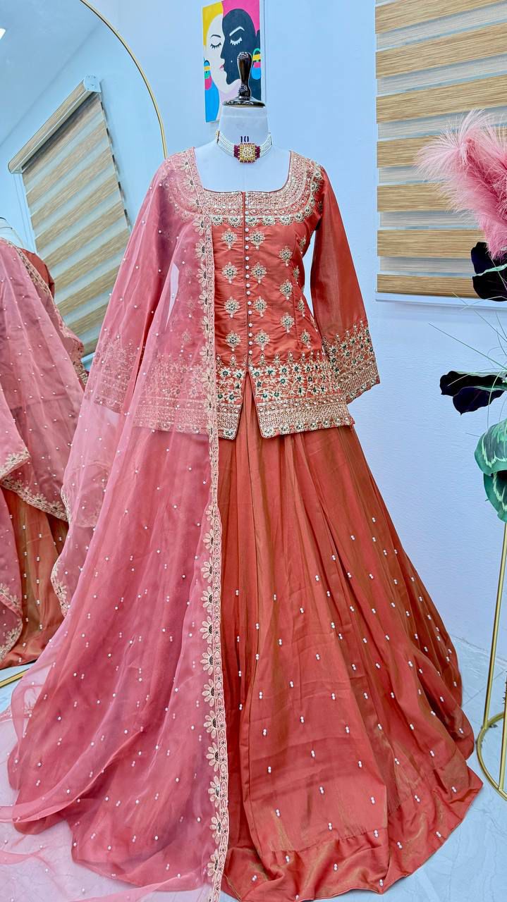 Designer Shimmer Silk Embroidered Lehenga Set