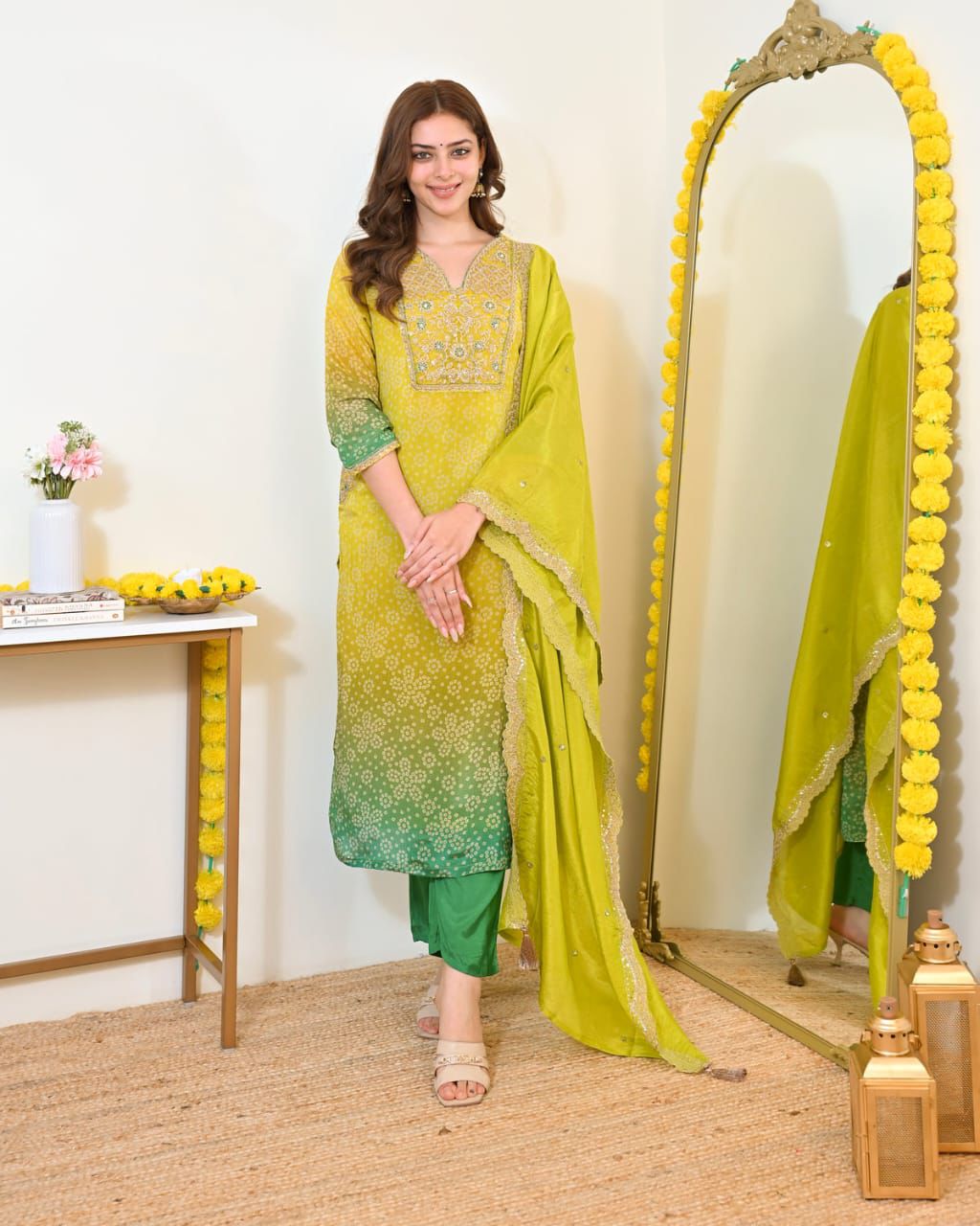 Pure Russian Silk Banarasi Embroidered Kurti Set