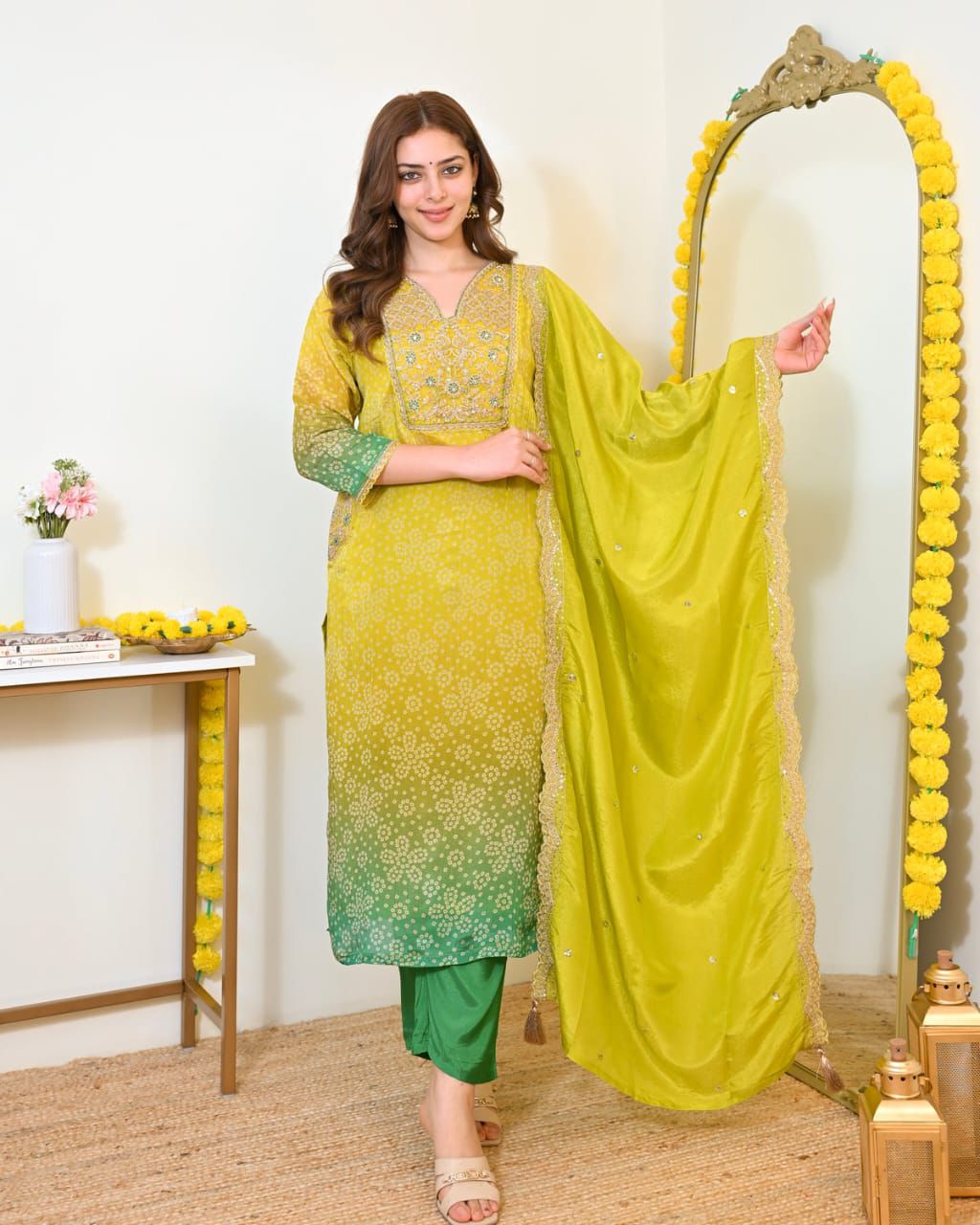 Pure Russian Silk Banarasi Embroidered Kurti Set
