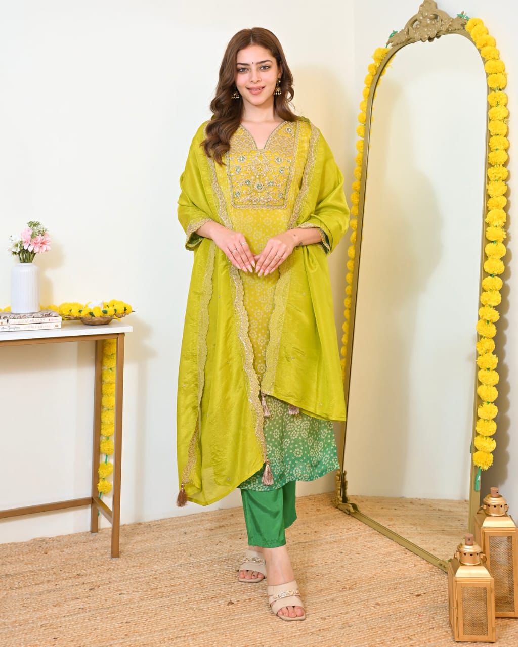 Pure Russian Silk Banarasi Embroidered Kurti Set