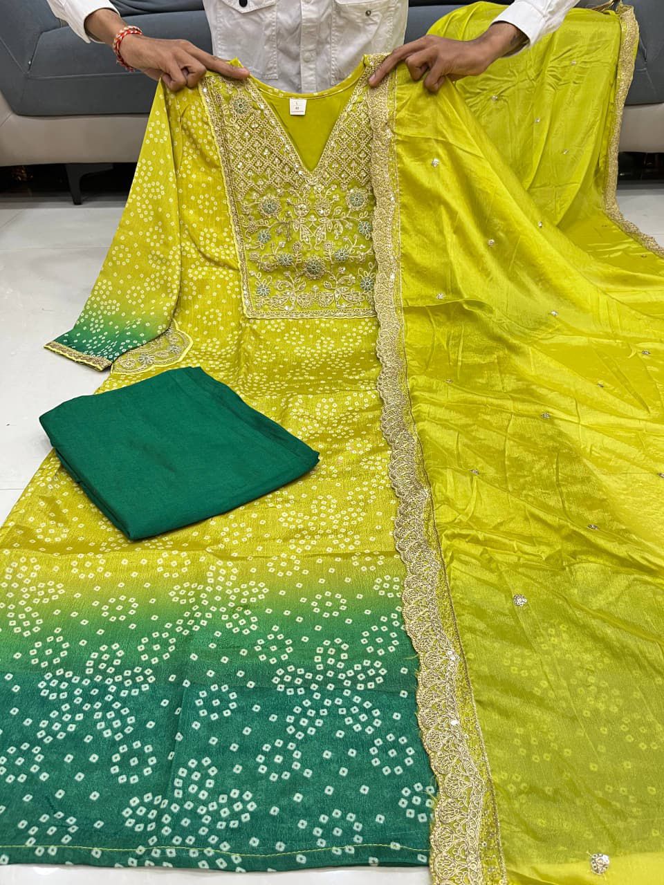 Pure Russian Silk Banarasi Embroidered Kurti Set