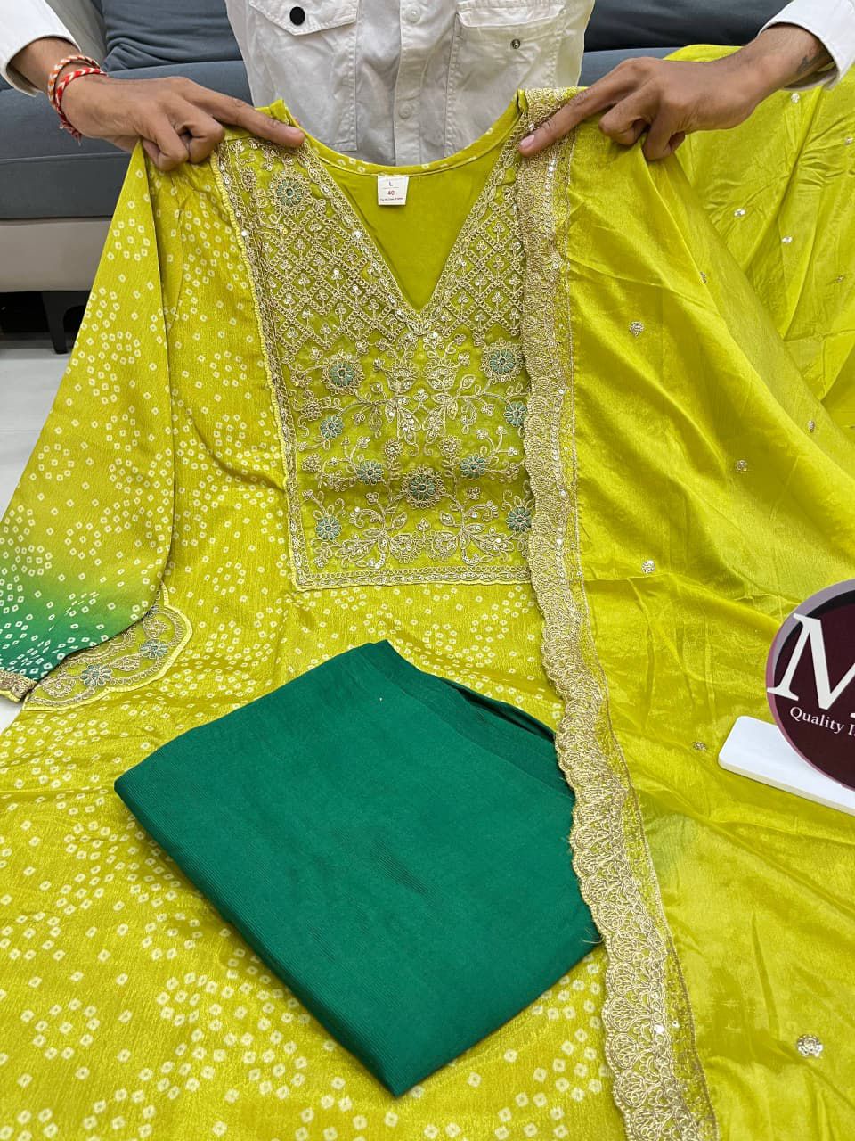 Pure Russian Silk Banarasi Embroidered Kurti Set