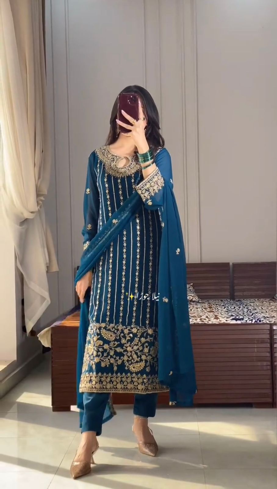 Designer Pure Chinon Silk Embroidered Suit Set