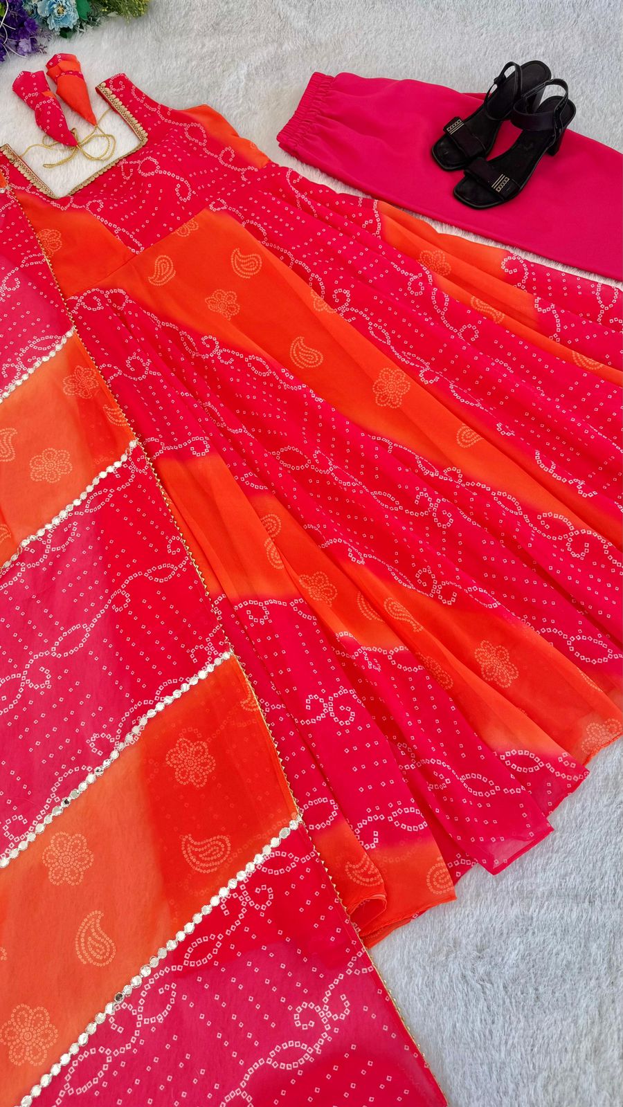 Designer Georgette Chiffon Gown Set with Dupatta