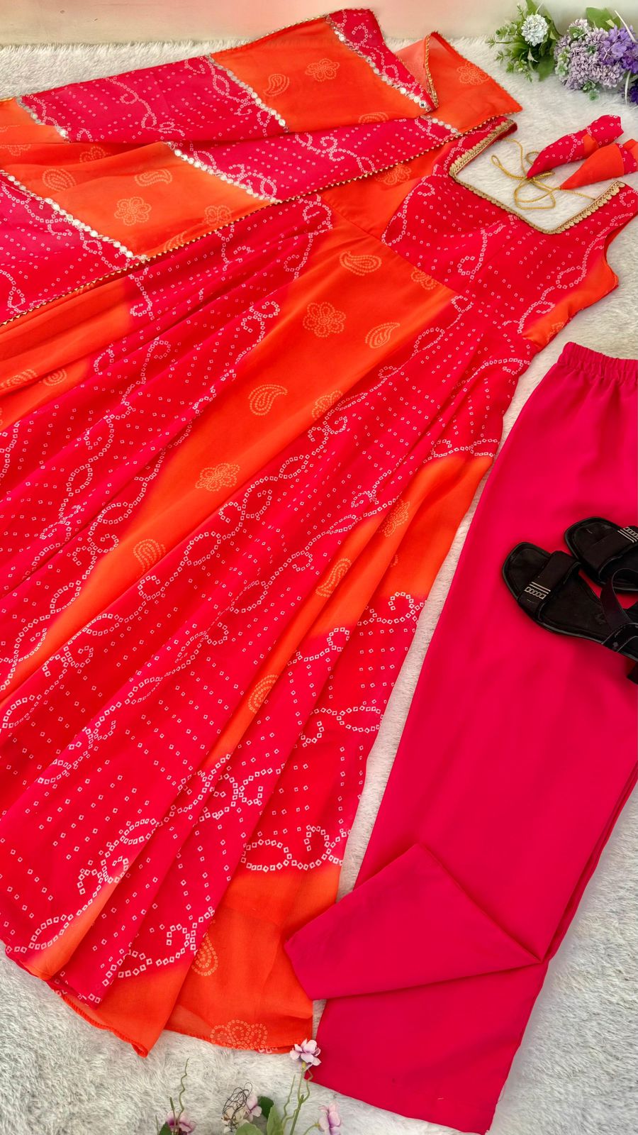 Designer Georgette Chiffon Gown Set with Dupatta