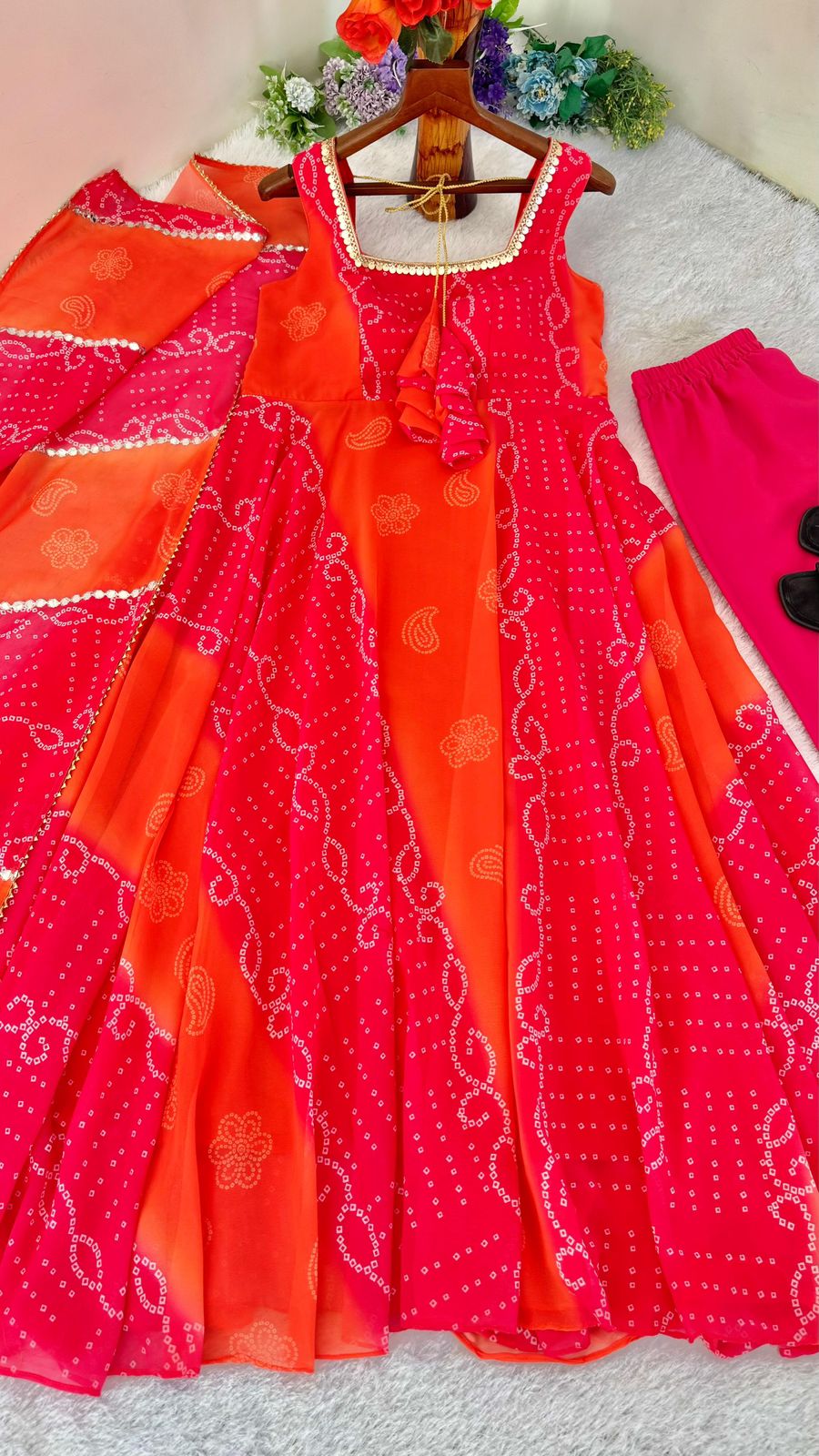 Designer Georgette Chiffon Gown Set with Dupatta
