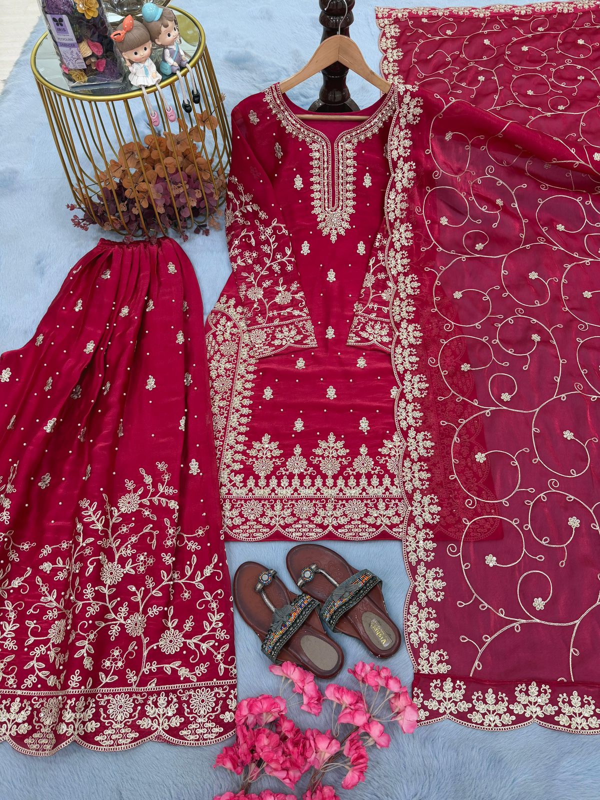 Designer Party Wear Embroidered Palazzo Set