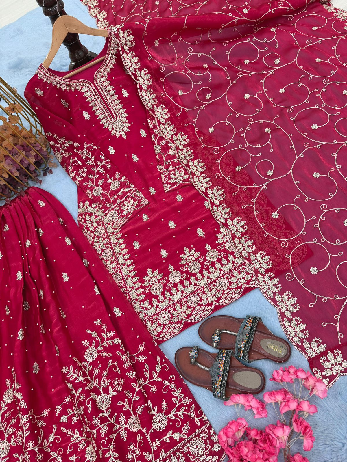 Designer Party Wear Embroidered Palazzo Set