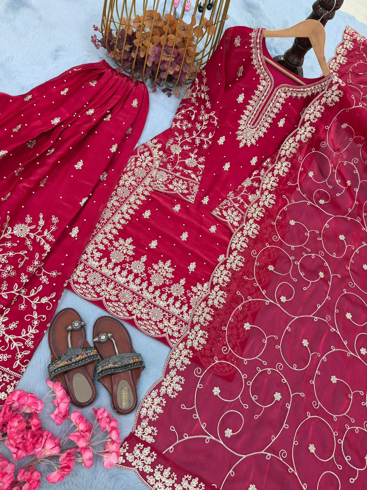 Designer Party Wear Embroidered Palazzo Set