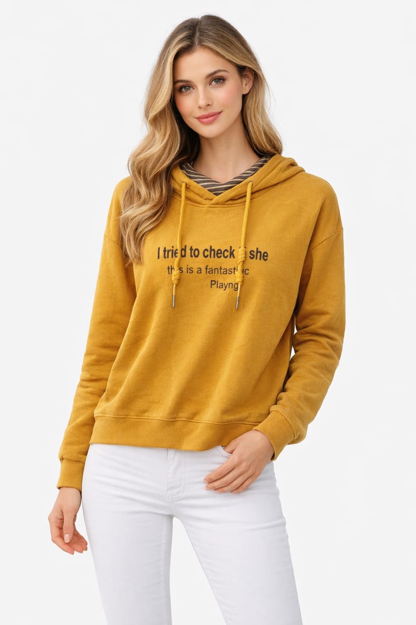 Mustard Yellow Graphic Hoodie - Size L (40)