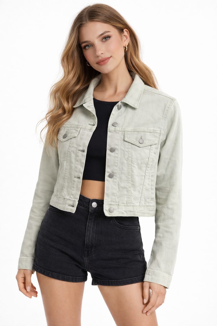 Cream Denim Cropped Jacket - Size XS