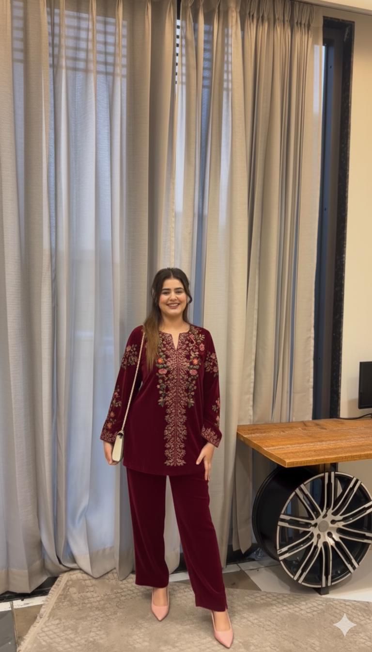 Winter Velvet Embroidered Designer Coord Set