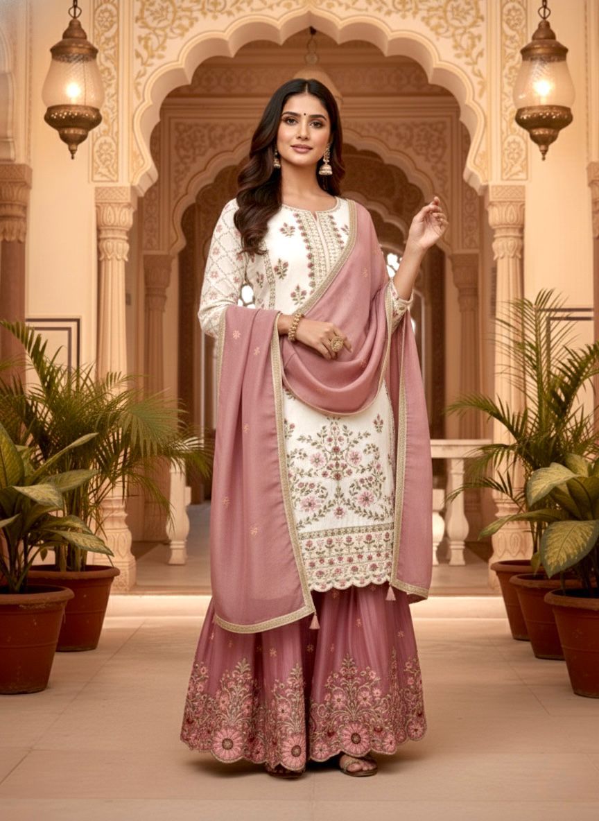 Designer Party Wear GMY Silk Embroidered Palazzo Set with Dupatta