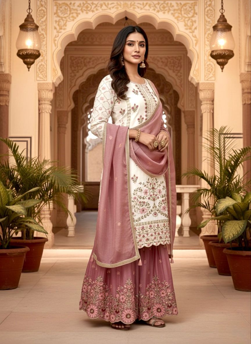 Designer Party Wear GMY Silk Embroidered Palazzo Set with Dupatta