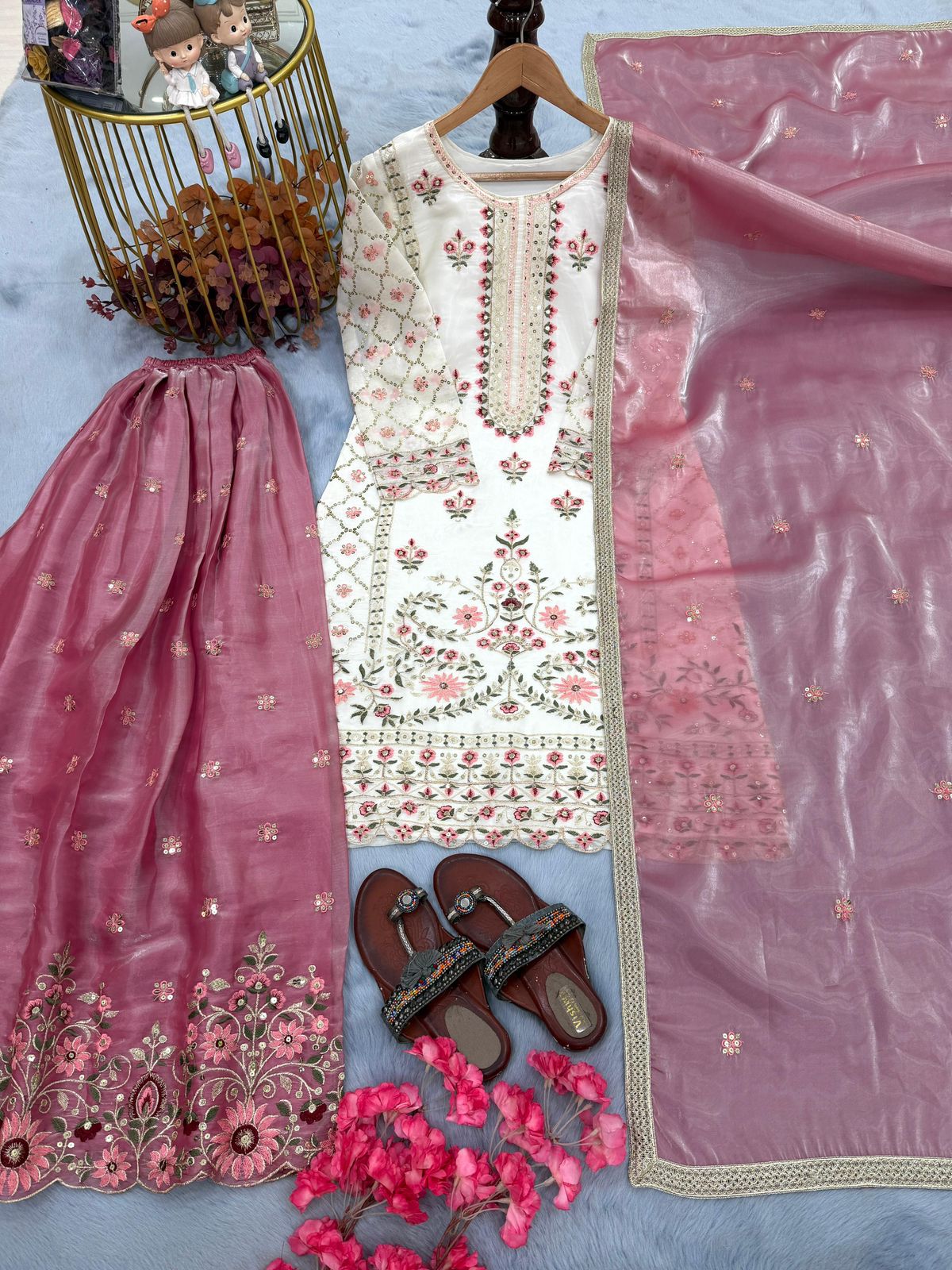 Designer Party Wear GMY Silk Embroidered Palazzo Set with Dupatta